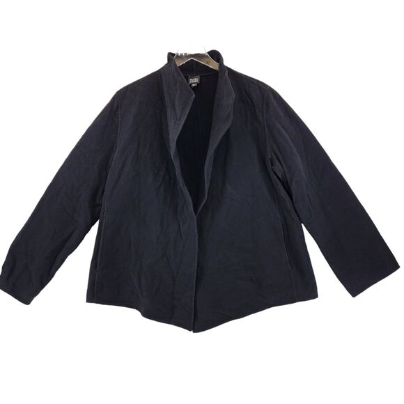 Eileen Fisher Virgin Wool Cashmere Open Jacket Black Size Large Minimalist - Picture 1 of 7